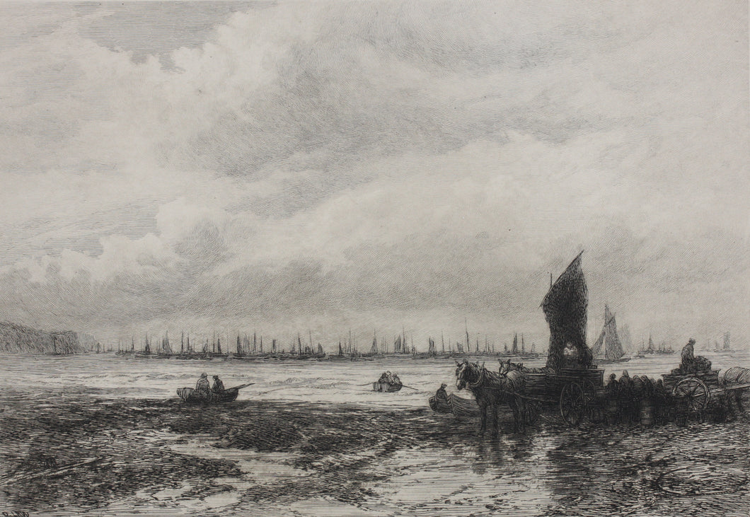 David Law. Fishing boats off Whitby. Etching. Late XIX C.
