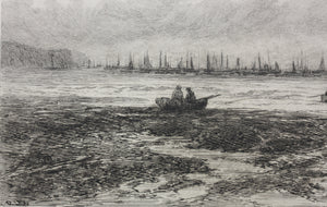 David Law. Fishing boats off Whitby. Etching. Late XIX C.