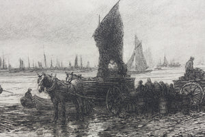 David Law. Fishing boats off Whitby. Etching. Late XIX C.