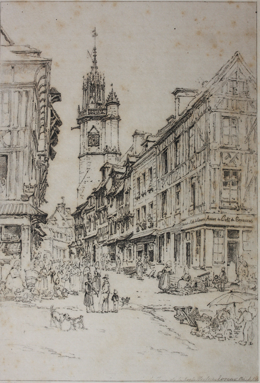 Henry Edridge ARA, after. Rue De La Grosse Horloge (Great-Clock), Évreux. Print by A. Dawson. 1880