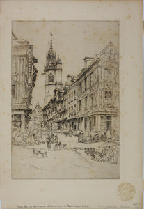 Henry Edridge ARA, after. Rue De La Grosse Horloge (Great-Clock), Évreux. Print by A. Dawson. 1880