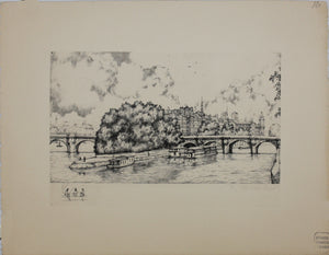 R. Manuel. Pont Neuf and ile de la Cite in Paris. Etching. XX C.