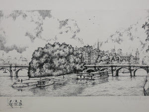 R. Manuel. Pont Neuf and ile de la Cite in Paris. Etching. XX C.