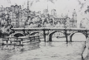 R. Manuel. Pont Neuf and ile de la Cite in Paris. Etching. XX C.