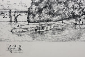 R. Manuel. Pont Neuf and ile de la Cite in Paris. Etching. XX C.