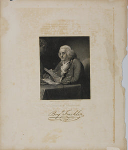 David Martin, after. Benjamin Franklin. Engraving by Thomas B Welch. 1835.