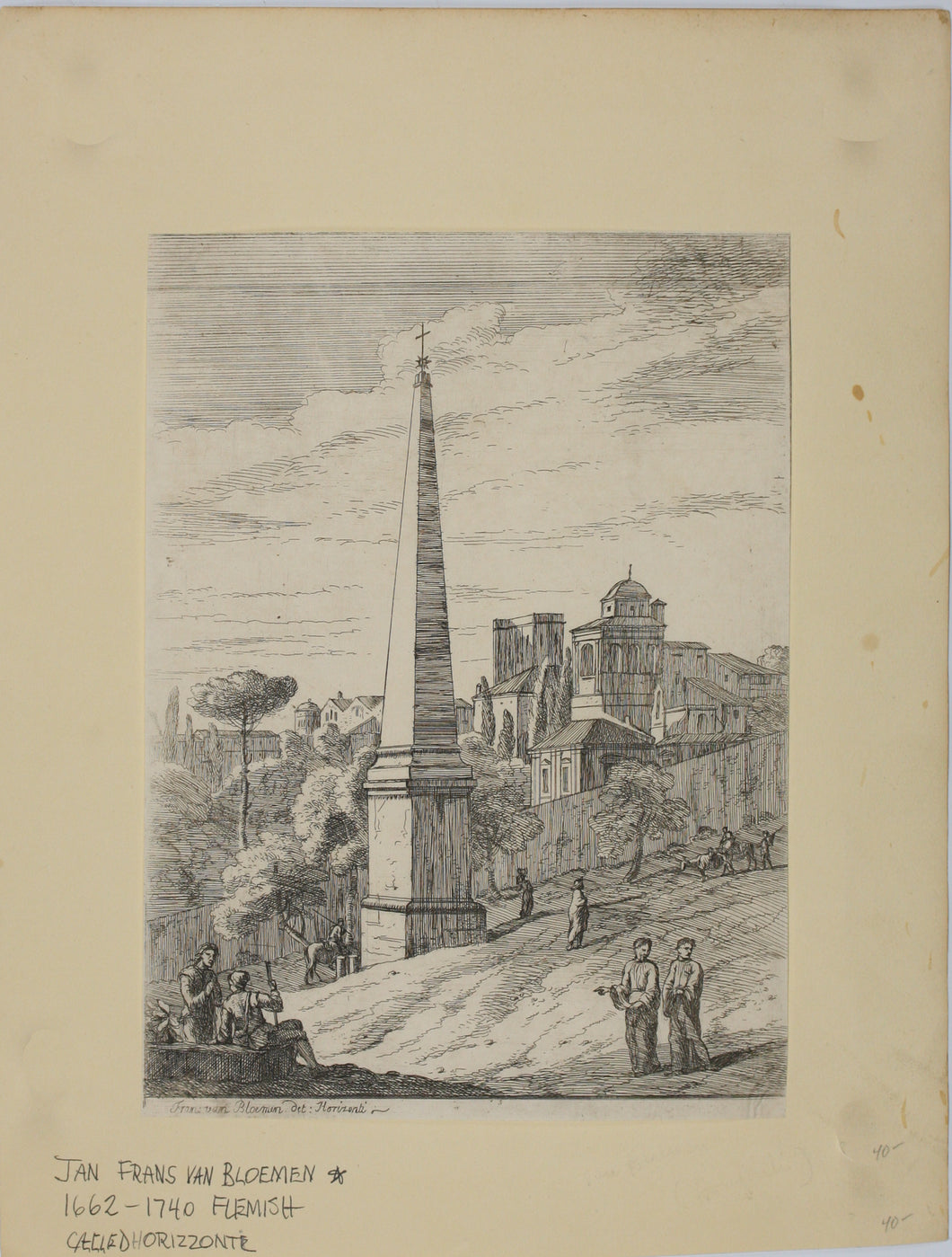Jan Frans van Bloemen. Italianate landscape with an obelisk. Etching. 1689 - 1749.