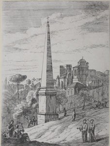 Jan Frans van Bloemen. Italianate landscape with an obelisk. Etching. 1689 - 1749.