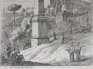 Jan Frans van Bloemen. Italianate landscape with an obelisk. Etching. 1689 - 1749.