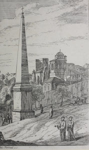 Jan Frans van Bloemen. Italianate landscape with an obelisk. Etching. 1689 - 1749.