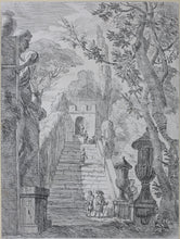 Load image into Gallery viewer, Jan Frans van Bloemen. Italianate landscape with walkers at a staircase. Etching. 1689 - 1749.
