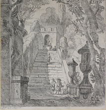Load image into Gallery viewer, Jan Frans van Bloemen. Italianate landscape with walkers at a staircase. Etching. 1689 - 1749.

