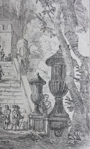 Jan Frans van Bloemen. Italianate landscape with walkers at a staircase. Etching. 1689 - 1749.