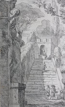 Load image into Gallery viewer, Jan Frans van Bloemen. Italianate landscape with walkers at a staircase. Etching. 1689 - 1749.
