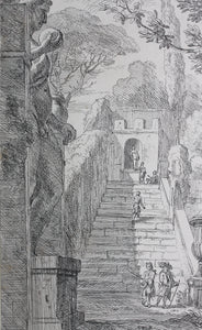 Jan Frans van Bloemen. Italianate landscape with walkers at a staircase. Etching. 1689 - 1749.