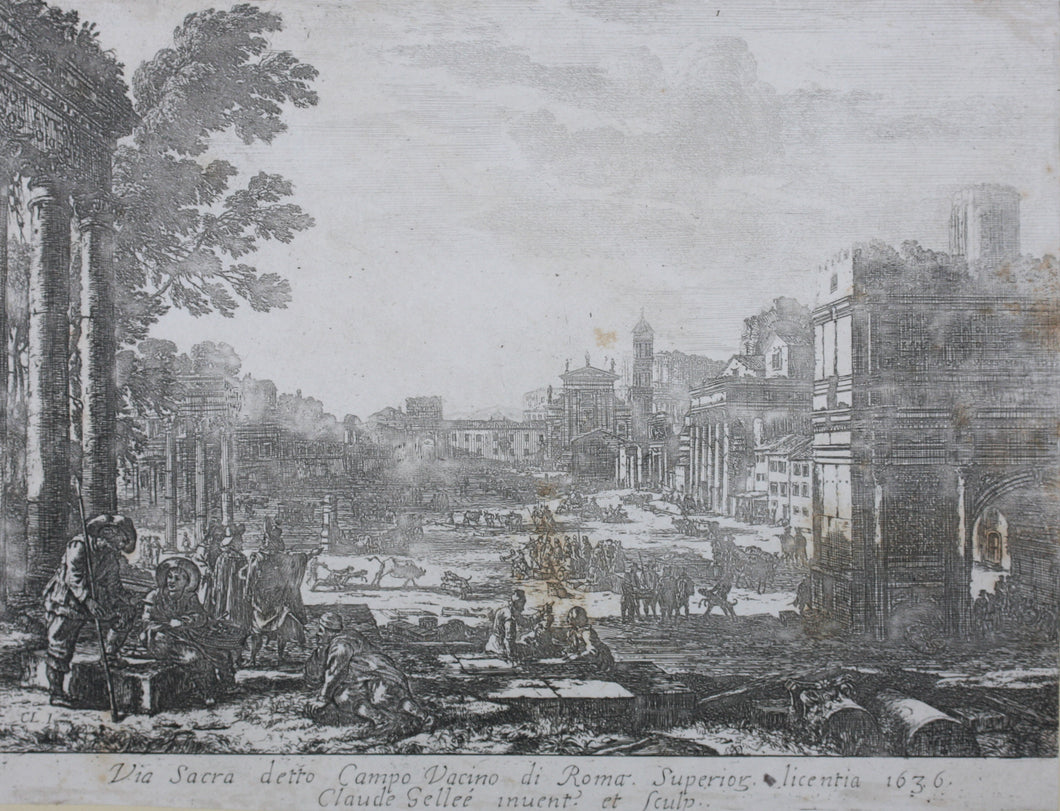 Claude Lorrain. Le Campo Vaccino (The Roman Forum). Etching. 1636.