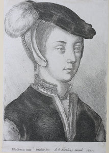 Hans Holbein the Younger, after. Portrait of a young woman. Sir William Butts. Etchings by Wenceslaus Hollar. 1647 - 1649.