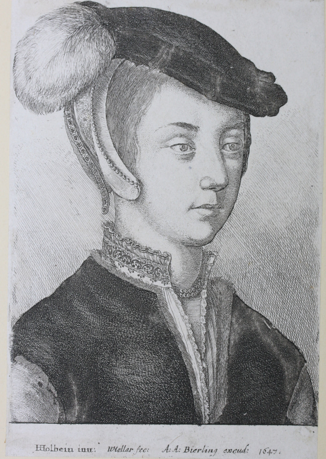 Hans Holbein the Younger, after. Portrait of a young woman. Sir William Butts. Etchings by Wenceslaus Hollar. 1647 - 1649.