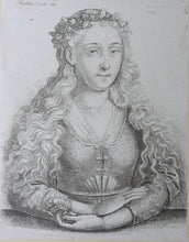 Load image into Gallery viewer, Martin Schongauer. Woman with wreath oak leaves. Etching. 1646.
