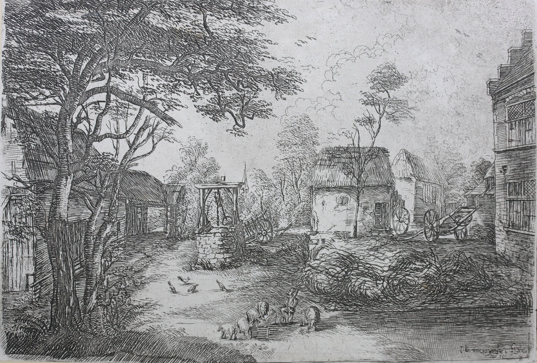 Jan Baptist Bonnecroy. Landscape with a shepherd. Etching. 1632-1676.