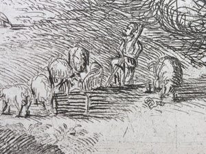 Jan Baptist Bonnecroy. Landscape with a shepherd. Etching. 1632-1676.