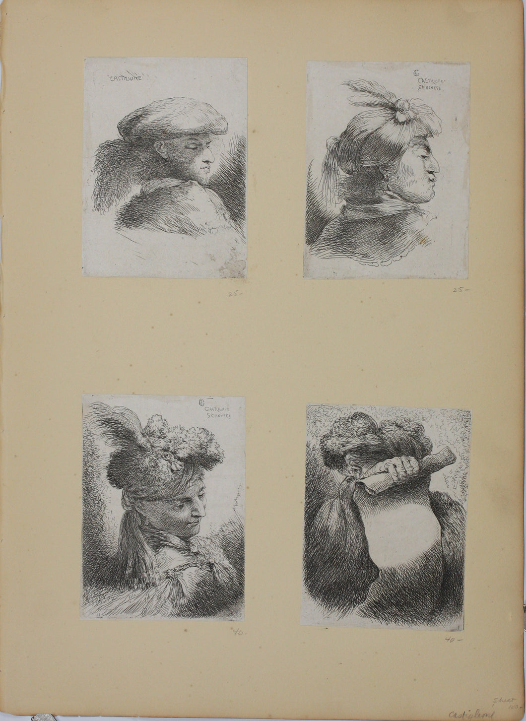 Giovanni Benedetto Castiglione. Four Small Oriental heads. Etchings. C.1645/50.