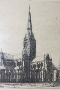 William Brown. Salisbury Cathedral. North East. Etching. 19th Century.