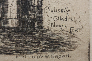 William Brown. Salisbury Cathedral. North East. Etching. 19th Century.