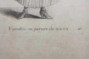Johann Rudolf Huber, after. Épousé en parure de noces. Engraved by Johann Rudolf Schellenberg. Basel, 1798.