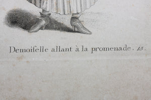 Johann Rudolf Huber, after. Demoiselle allant a la promenade. Engraved by Johann Rudolf Schellenberg. Basel, 1798.