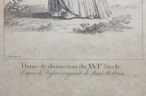 Hans Holbein the Younger, after. Dame de distinction du XVIème Siècle. Engraving by Johann Rudolf Schellenberg. Basel, 1798.