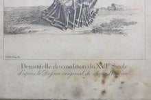 Load image into Gallery viewer, Hans Holbein the Younger, after. Demoiselle de condition du XVIème Siècle. Engraving by Johann Rudolf Schellenberg. Basel, 1798.
