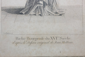 Hans Holbein the Younger, after. Riche Bourgeoise du XVIme Siècle. Engraving Johann Rudolf Schellenberg. Basel, 1798.