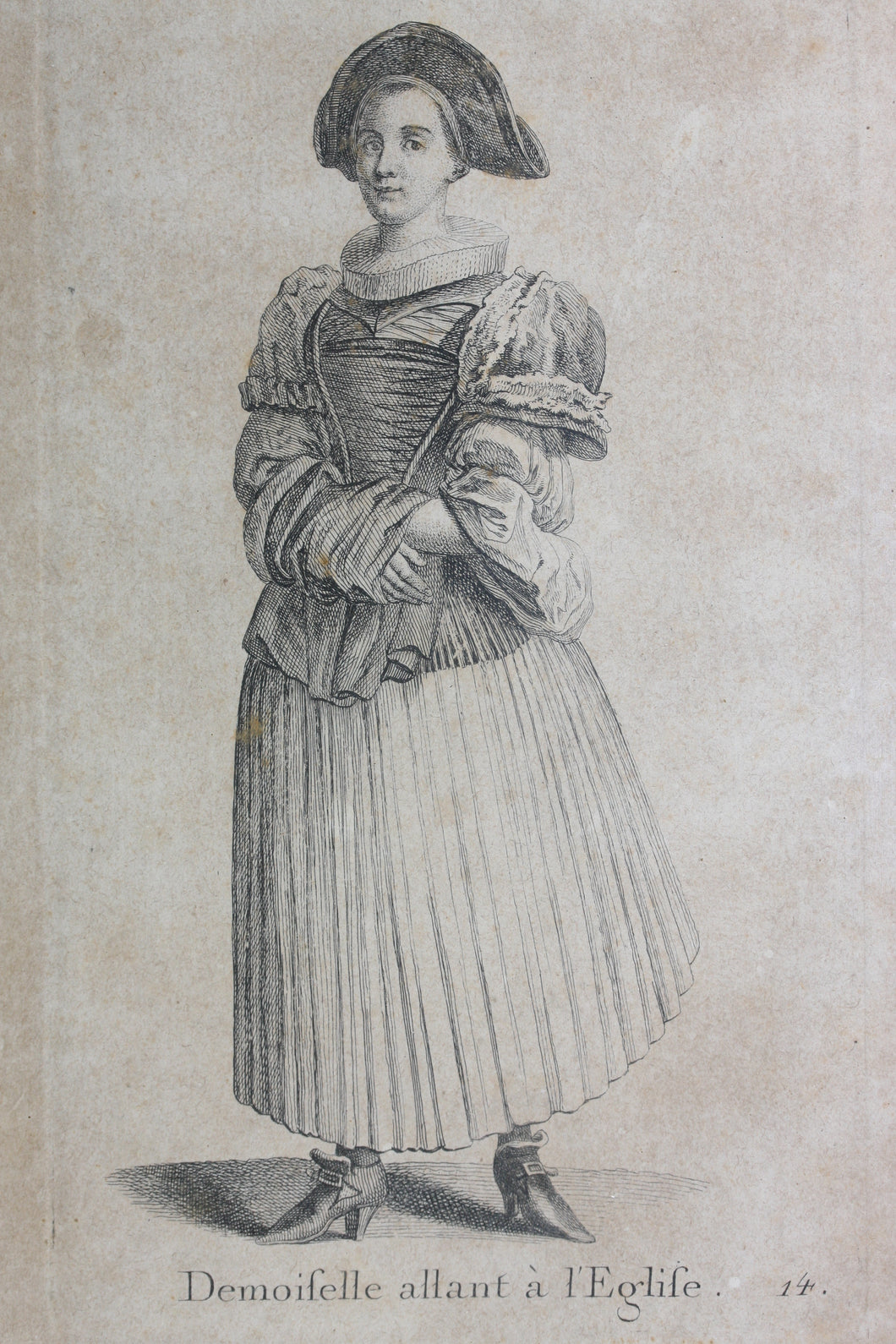 Johann Rudolf Huber, after. Demoiselle allant à l'Église. Engraved by Johann Rudolf Schellenberg. Basel, 1798.
