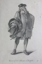 Load image into Gallery viewer, Johann Rudolf Huber, after. Bourgeois allant a l&#39;Église. Engraved by Johann Rudolf Schellenberg. Basel, 1798.
