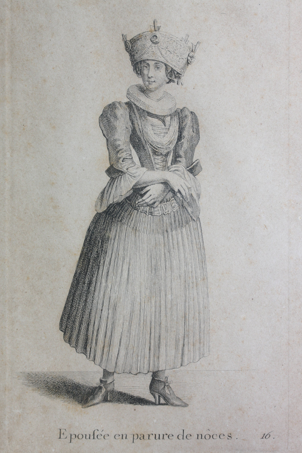 Johann Rudolf Huber, after. Épousé en parure de noces. Engraved by Johann Rudolf Schellenberg. Basel, 1798.