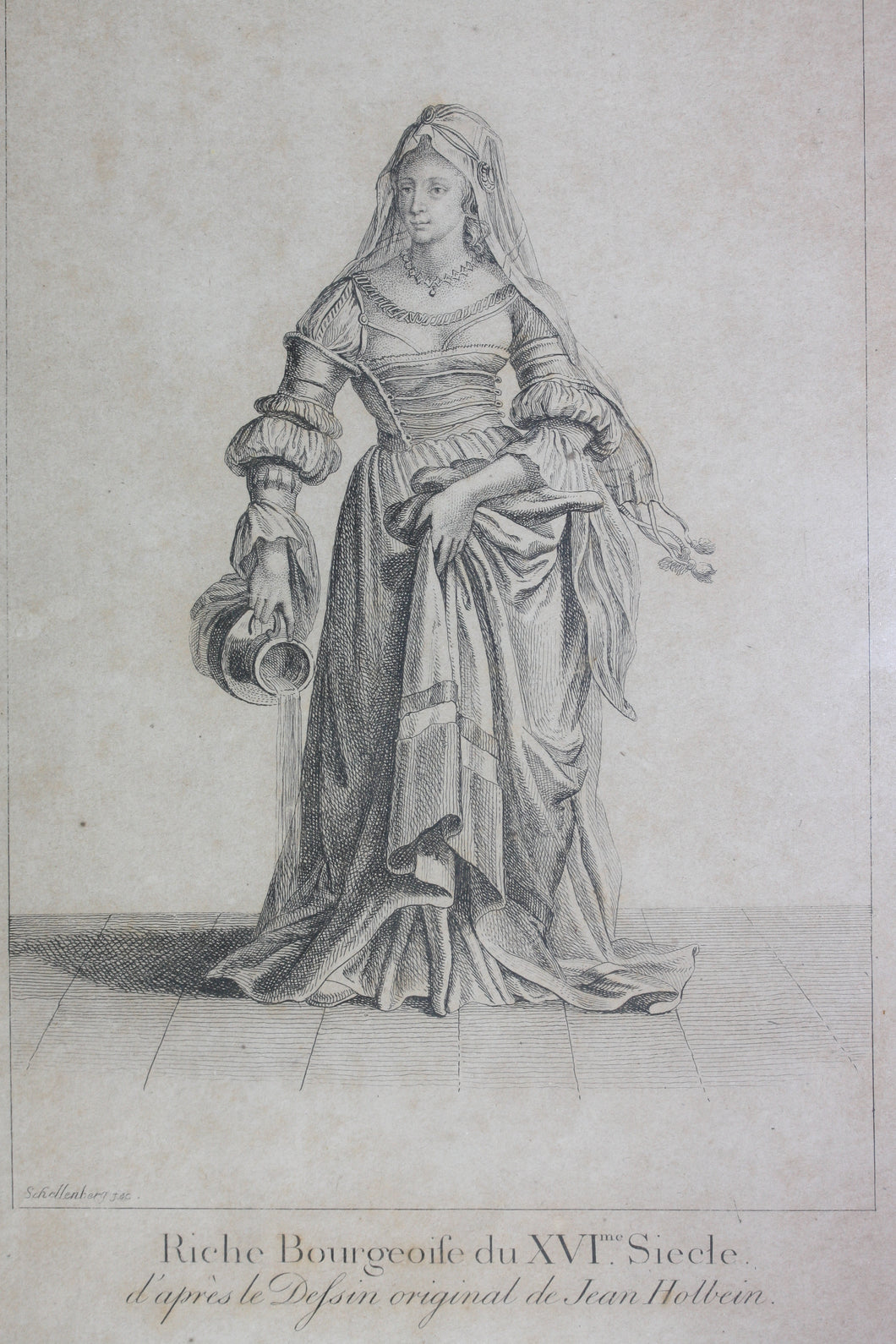 Hans Holbein the Younger, after. Riche Bourgeoise du XVIme Siècle. Engraving Johann Rudolf Schellenberg. Basel, 1798.