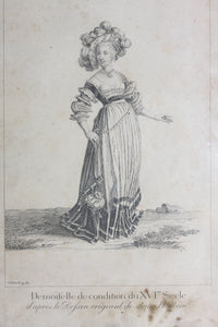 Hans Holbein the Younger, after. Demoiselle de condition du XVIème Siècle. Engraving by Johann Rudolf Schellenberg. Basel, 1798.