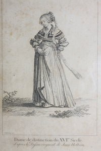 Hans Holbein the Younger, after. Dame de distinction du XVIème Siècle. Engraving by Johann Rudolf Schellenberg. Basel, 1798.