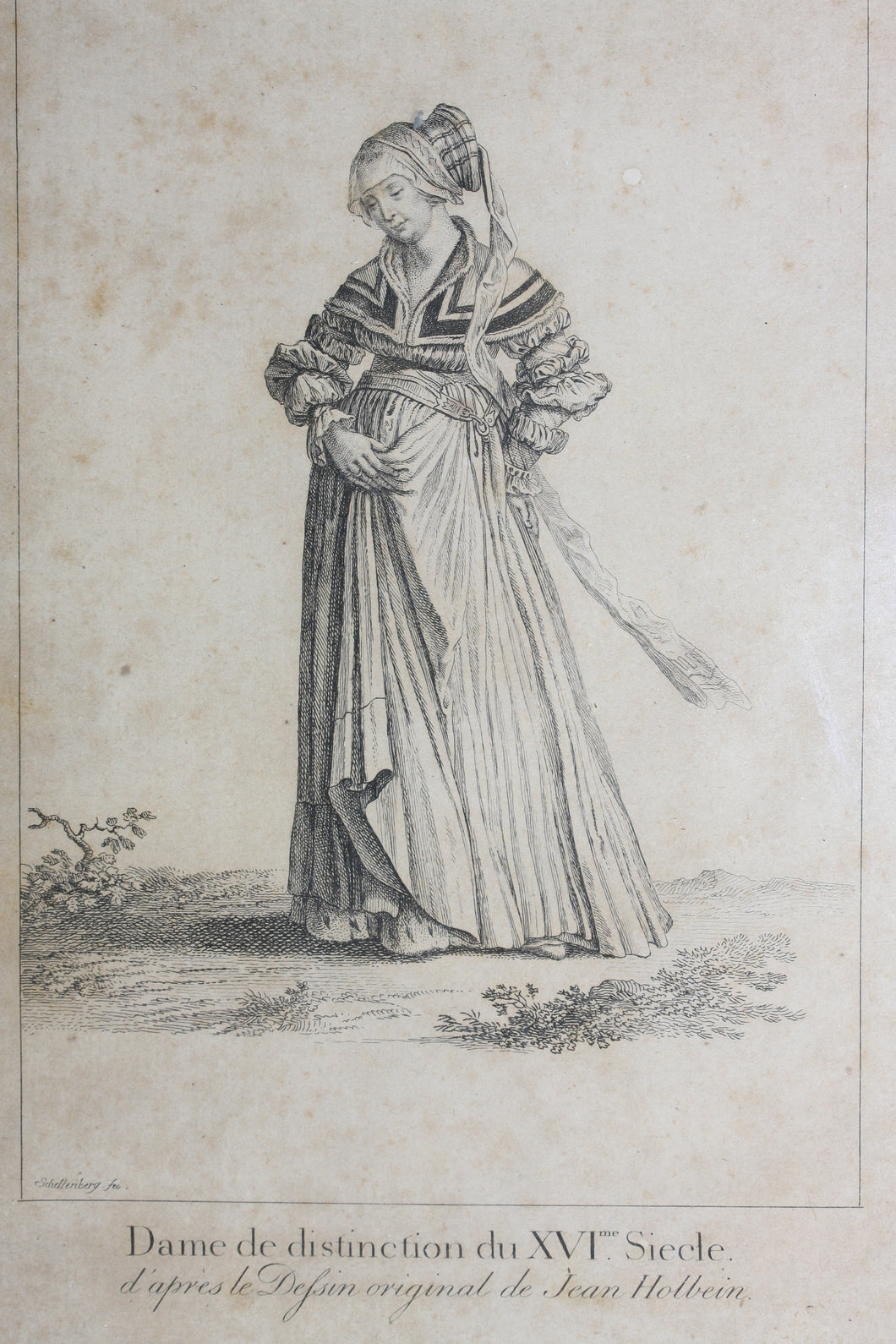 Hans Holbein the Younger, after. Dame de distinction du XVIème Siècle. Engraving by Johann Rudolf Schellenberg. Basel, 1798.