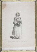 Load image into Gallery viewer, Johann Rudolf Huber, after. Demoiselle allant a la promenade. Engraved by Johann Rudolf Schellenberg. Basel, 1798.
