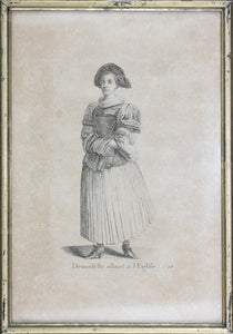 Johann Rudolf Huber, after. Demoiselle allant à l'Église. Engraved by Johann Rudolf Schellenberg. Basel, 1798.