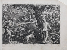 Load image into Gallery viewer, Jan van der Straet, after. Bear Hunt with Nets. Engraving by Philip Galle. C. 1578.
