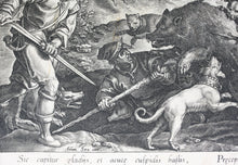 Load image into Gallery viewer, Jan van der Straet, after. Bear Hunt with Nets. Engraving by Philip Galle. C. 1578.

