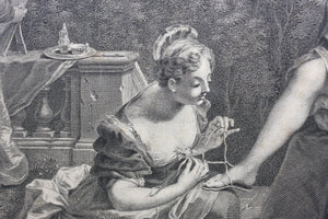 Jean Raoux, after. Bethsabee au bain. Engraved by Jacques Chéreau. XVIII Century.