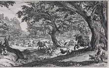 Load image into Gallery viewer, Jacques Callot, after. The Stag Hunt. Etching. ca. 1619–20.

