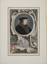 Load image into Gallery viewer, Hans Holbein the Younger, after. Portrait of Thomas Cromwell, Earl of Essex. Engraving by Jacob Houbraken. Hand-colored. 1739.
