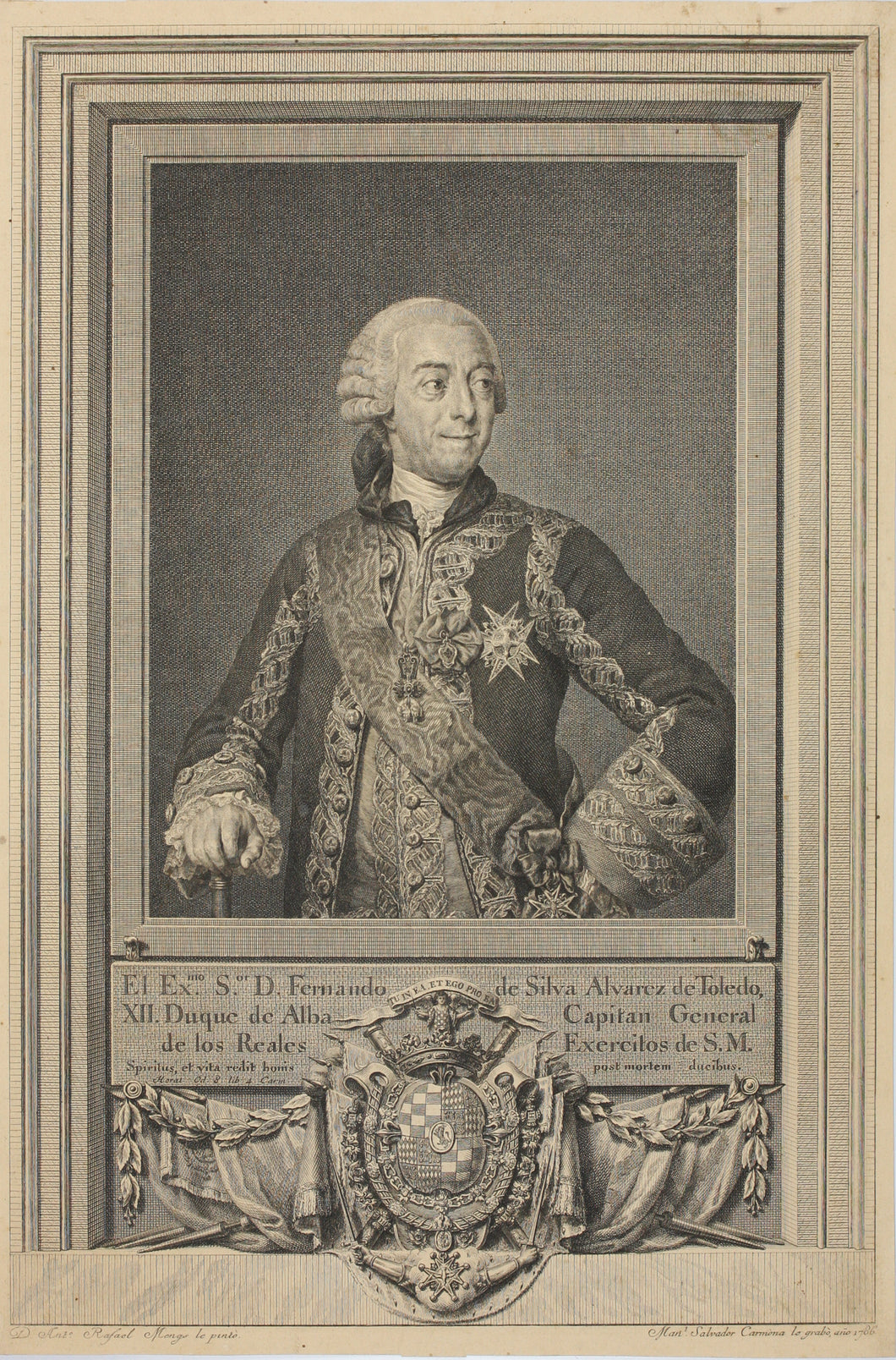 Anton Raphael Mengs, after. Portrait of the Duke of Alba. Engraving by Manuel Salvador Carmona. 1786.