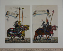 Load image into Gallery viewer, Heinrich Pallmann - Hans Burgkmair, after. Two medieval German knights. Watercolors. After 1910.
