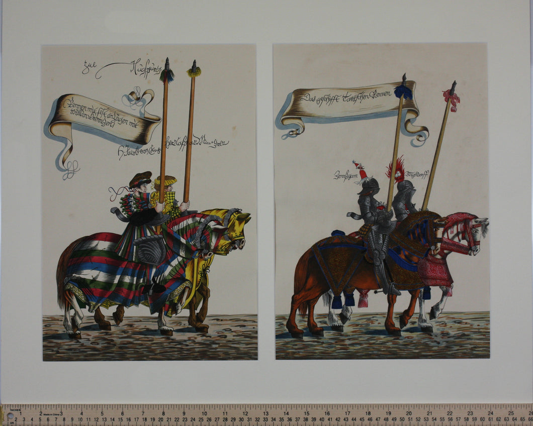 Heinrich Pallmann - Hans Burgkmair, after. Two medieval German knights. Watercolors. After 1910.